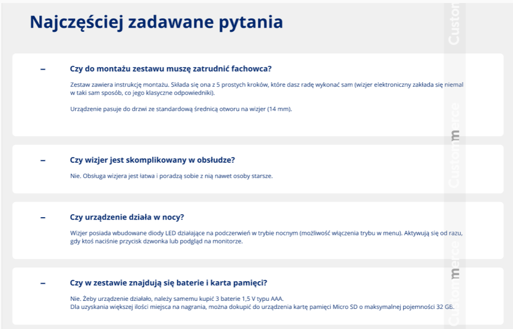 Karty produktów wykorzystujące FAQ